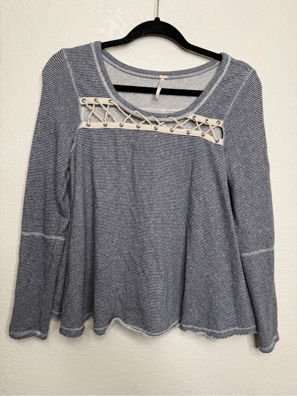 Free People Lacey Love Striped Pullover Sweater Sz XS Blue Nautical Coastal
